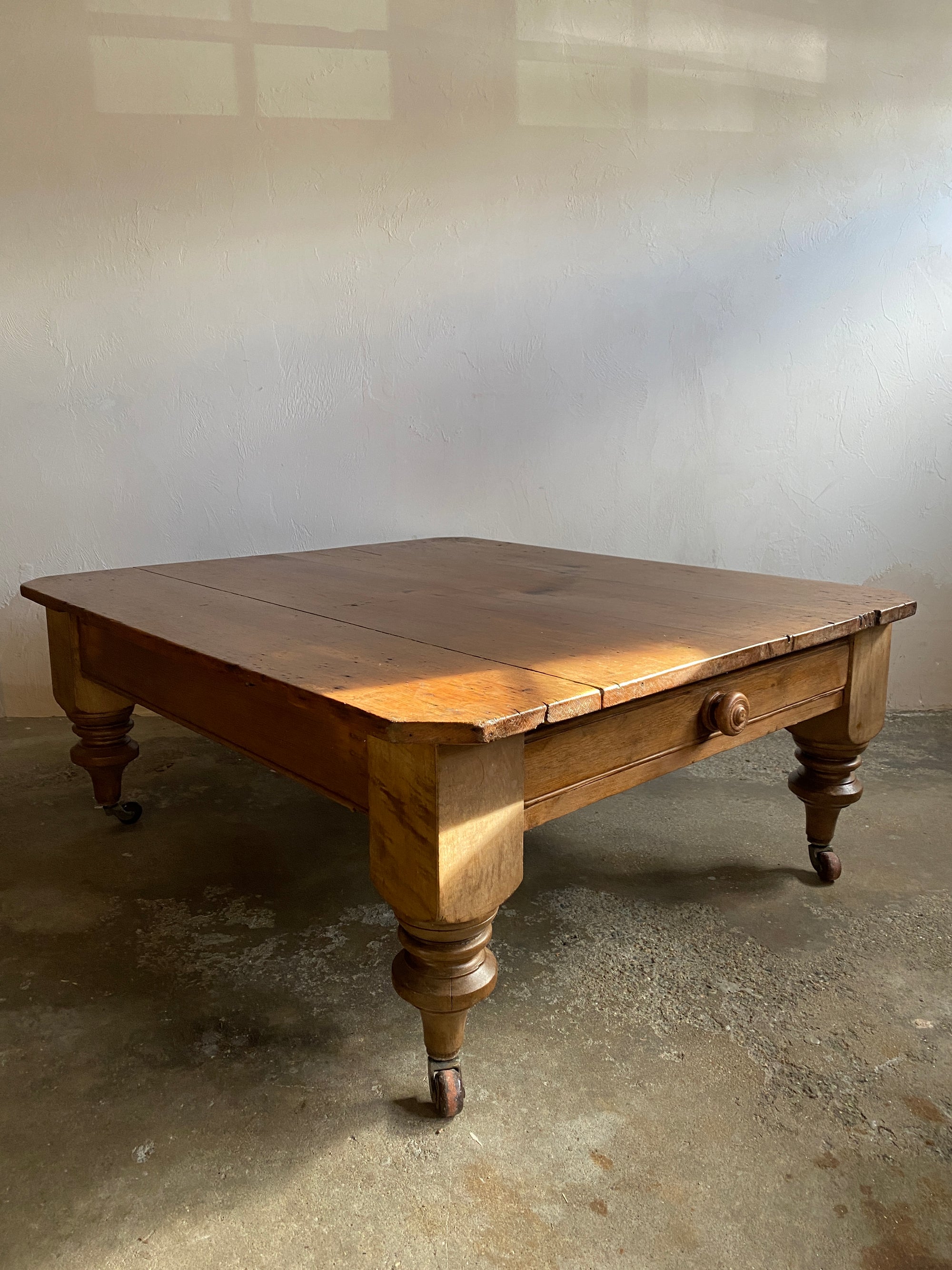Antique Pine Coffee Table on Castors