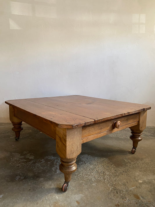Antique Pine Coffee Table on Castors