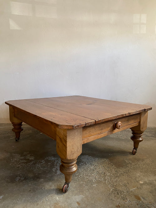 Antique Pine Coffee Table on Castors