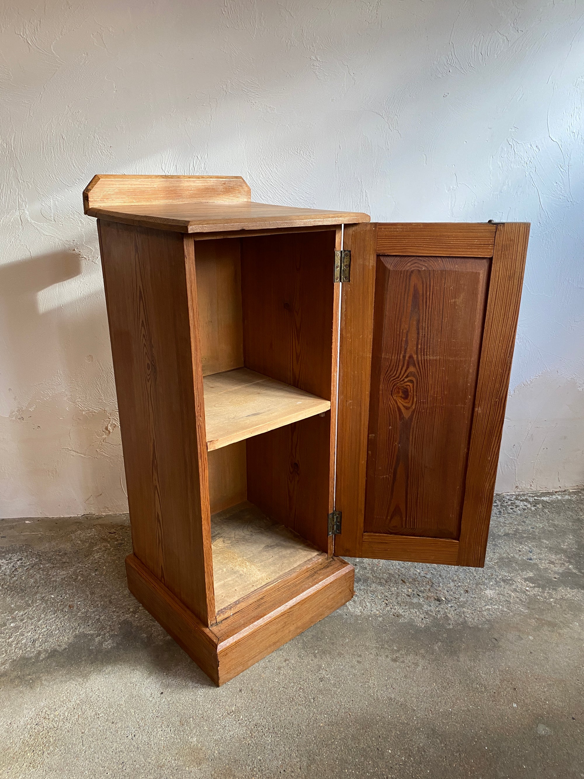Antique Pitch Pine Nightstand with Tram Lines c. 1900