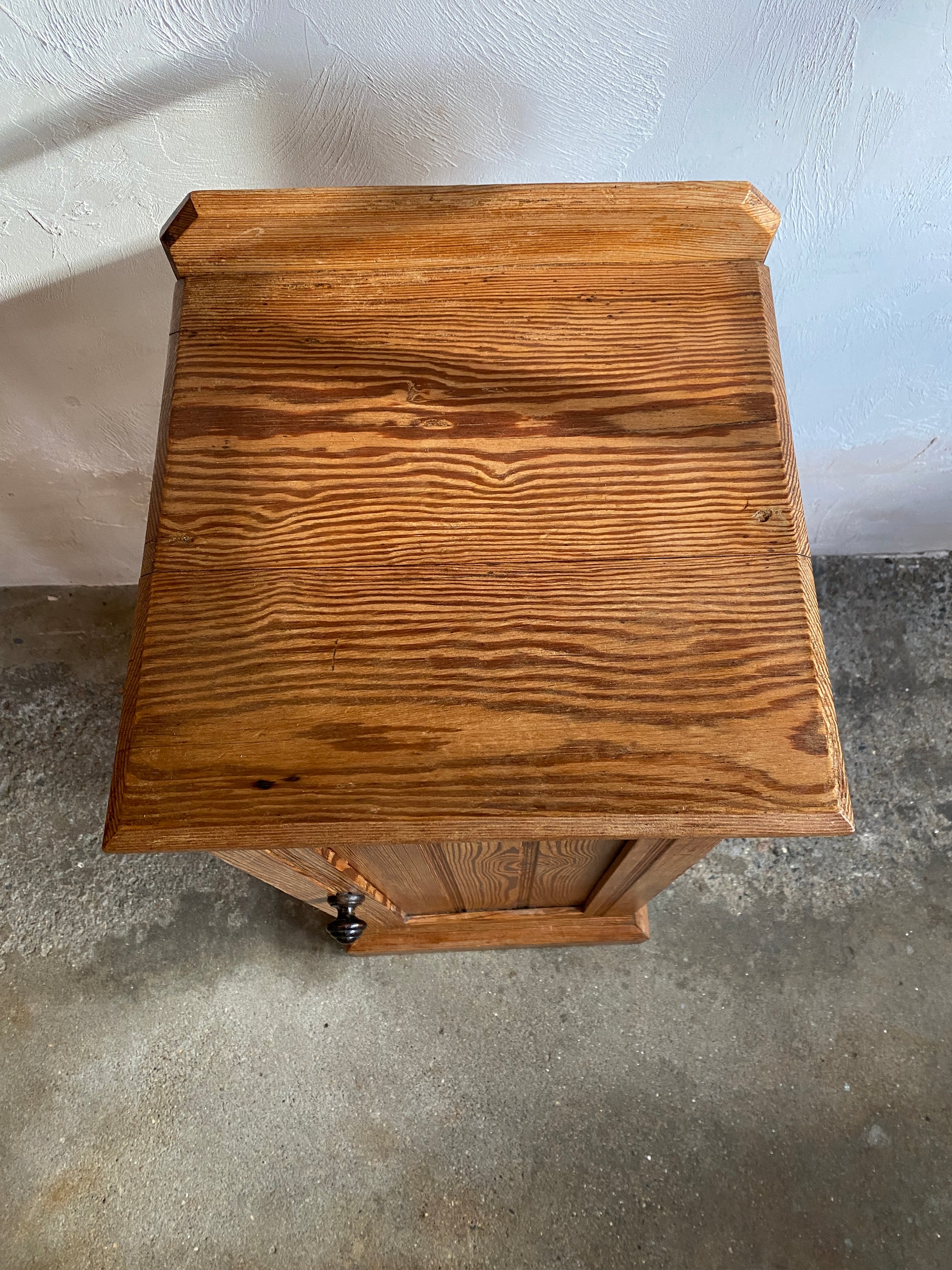 Antique Pitch Pine Nightstand with Tram Lines c. 1900