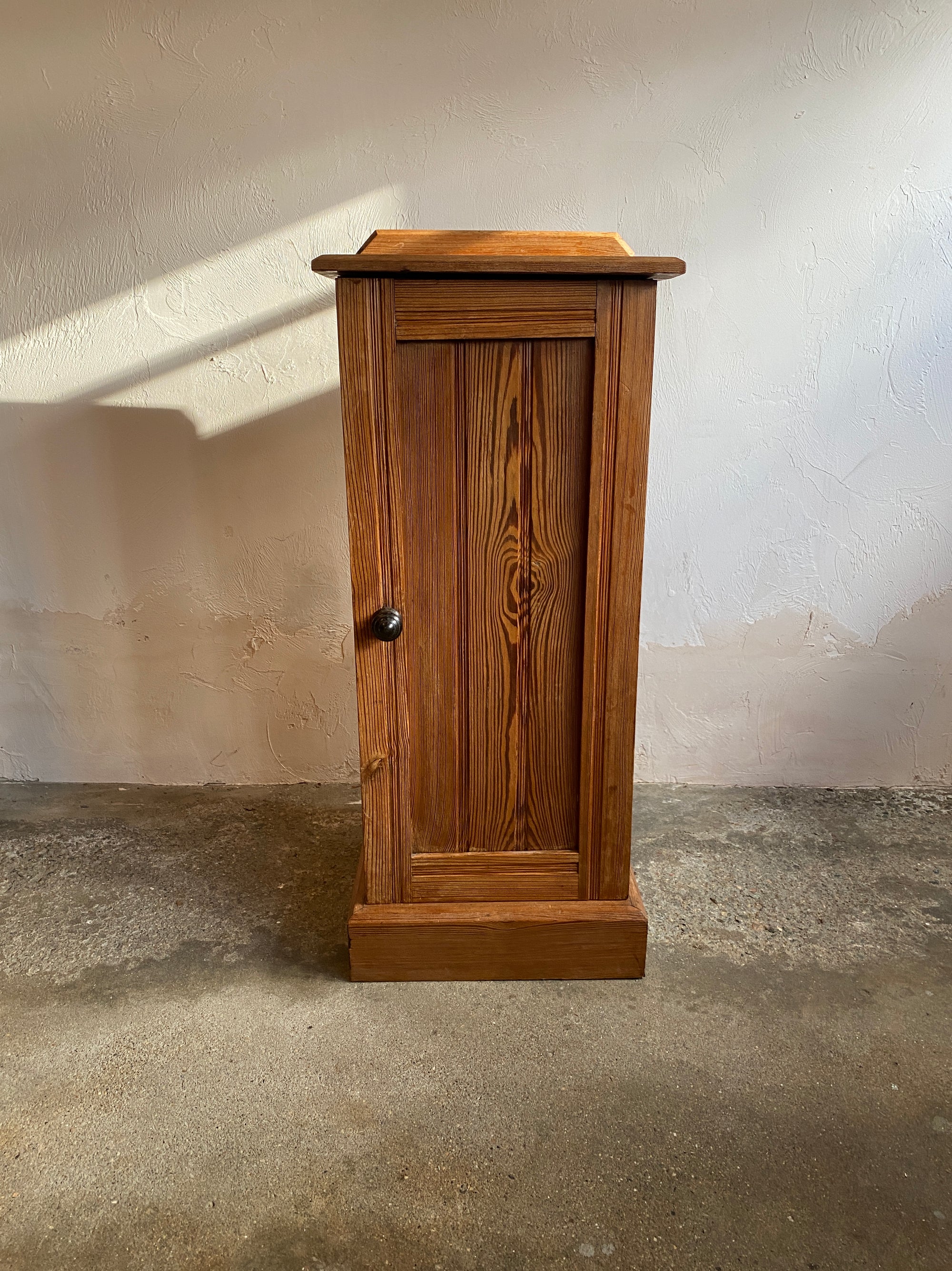 Antique Pitch Pine Nightstand with Tram Lines c. 1900