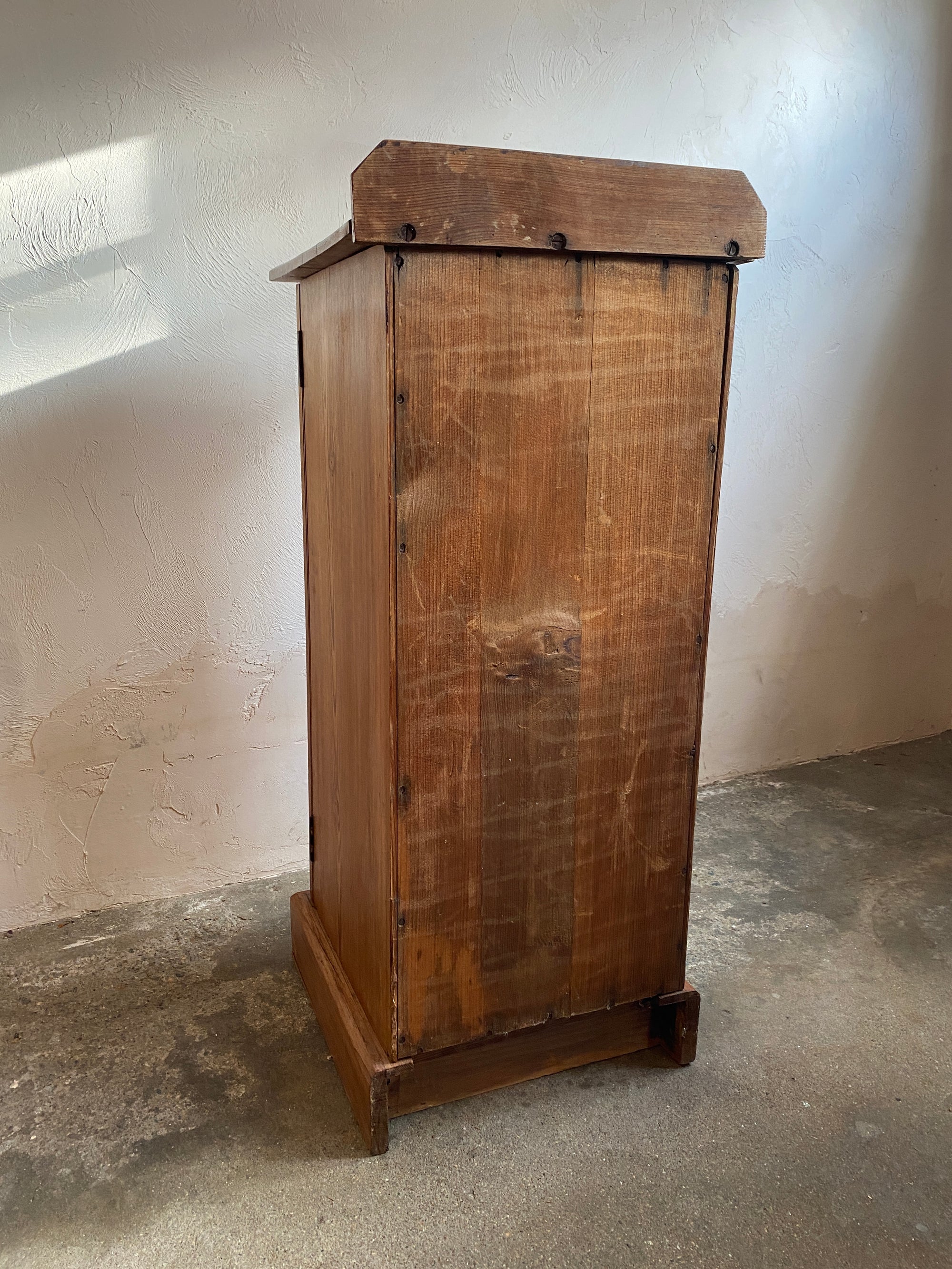 Antique Pitch Pine Nightstand with Tram Lines c. 1900