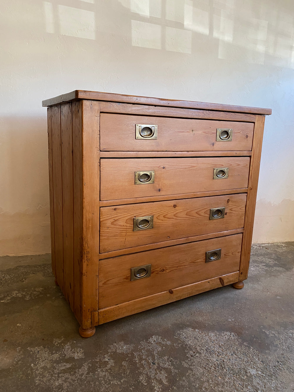 Antique Pine Chest of Drawers with Brass Inset Handles c. 1825