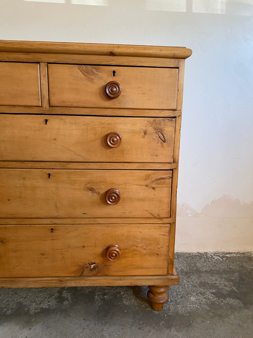 Antique English Chest of Drawers with Mahogany Knobs and Master Key