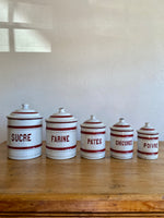Antique French Enamel Kitchen Canisters c. 1920