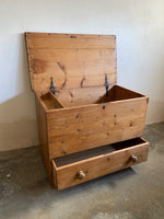 Antique Pine English Mule Chest with Drawer c. 1885