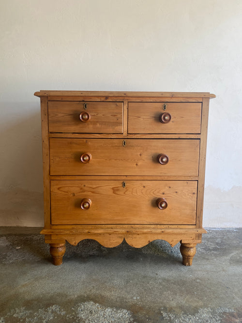 Antique Pine Chest of Drawers with Wavy Skirt Circa 1890