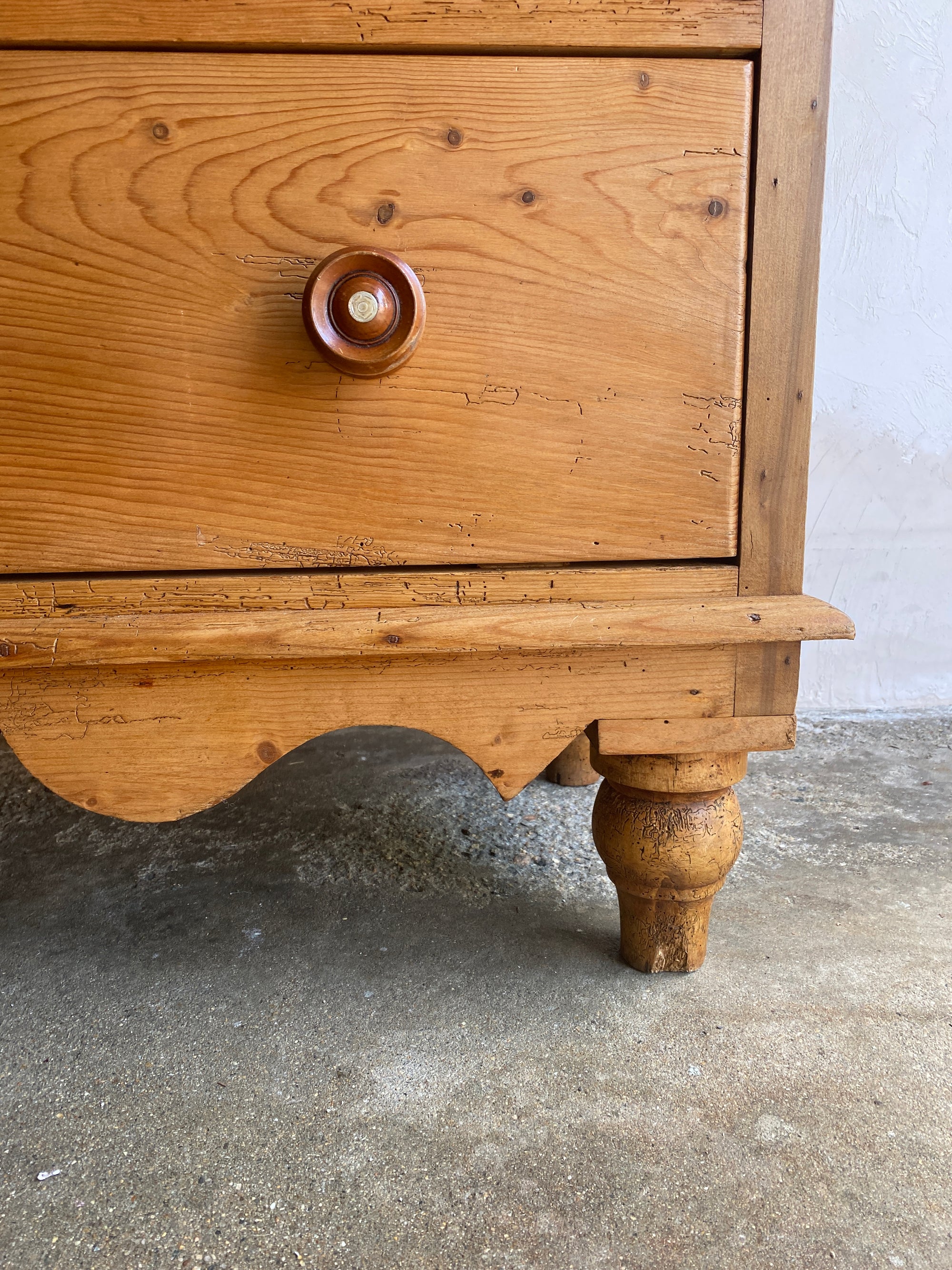 Antique Pine Chest of Drawers with Wavy Skirt Circa 1890