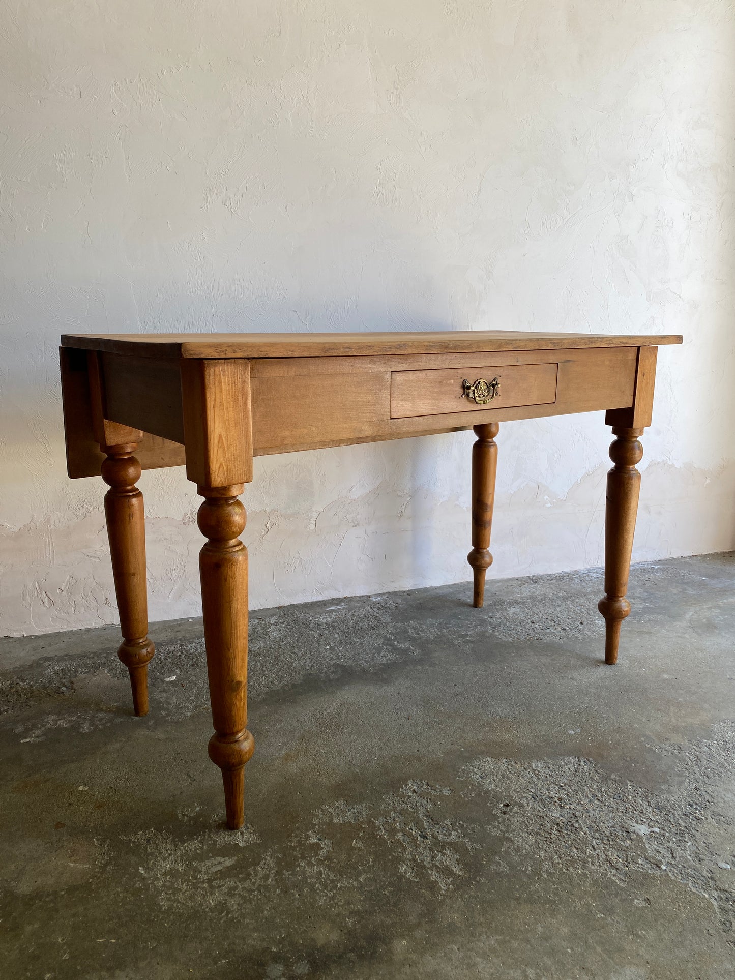Antique Pine Drop Leaf Table with Drawer