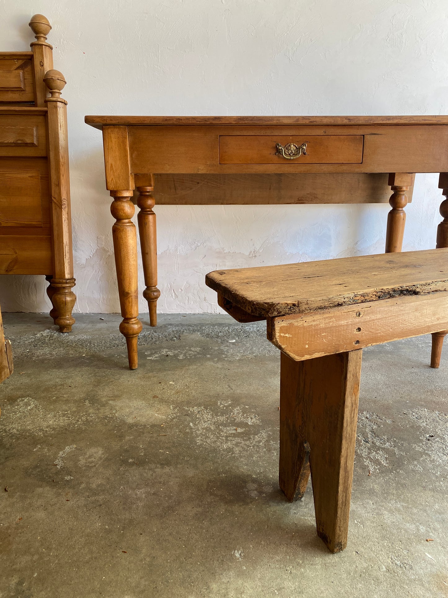 Antique Pine Irish Painted Bench Circa 1900