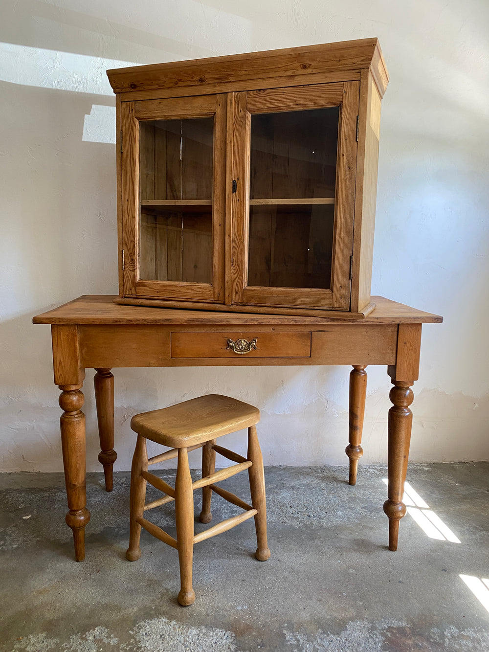 Antique Pine Glass Wall Cupboard