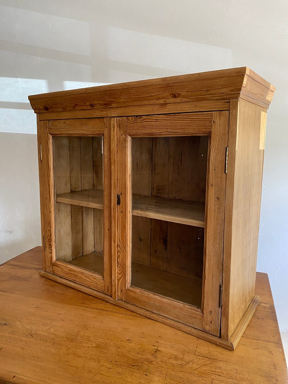 Antique Pine Glass Wall Cupboard