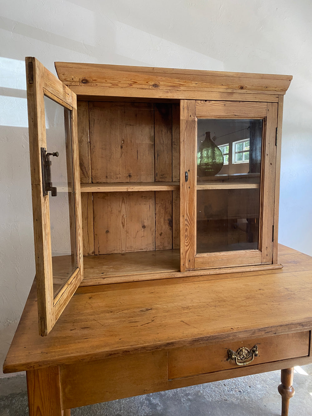 Antique Pine Glass Wall Cupboard
