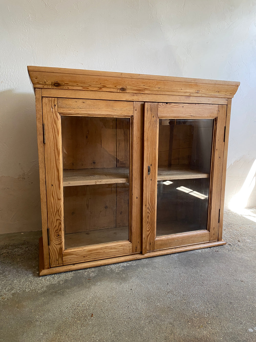 Antique Pine Glass Wall Cupboard