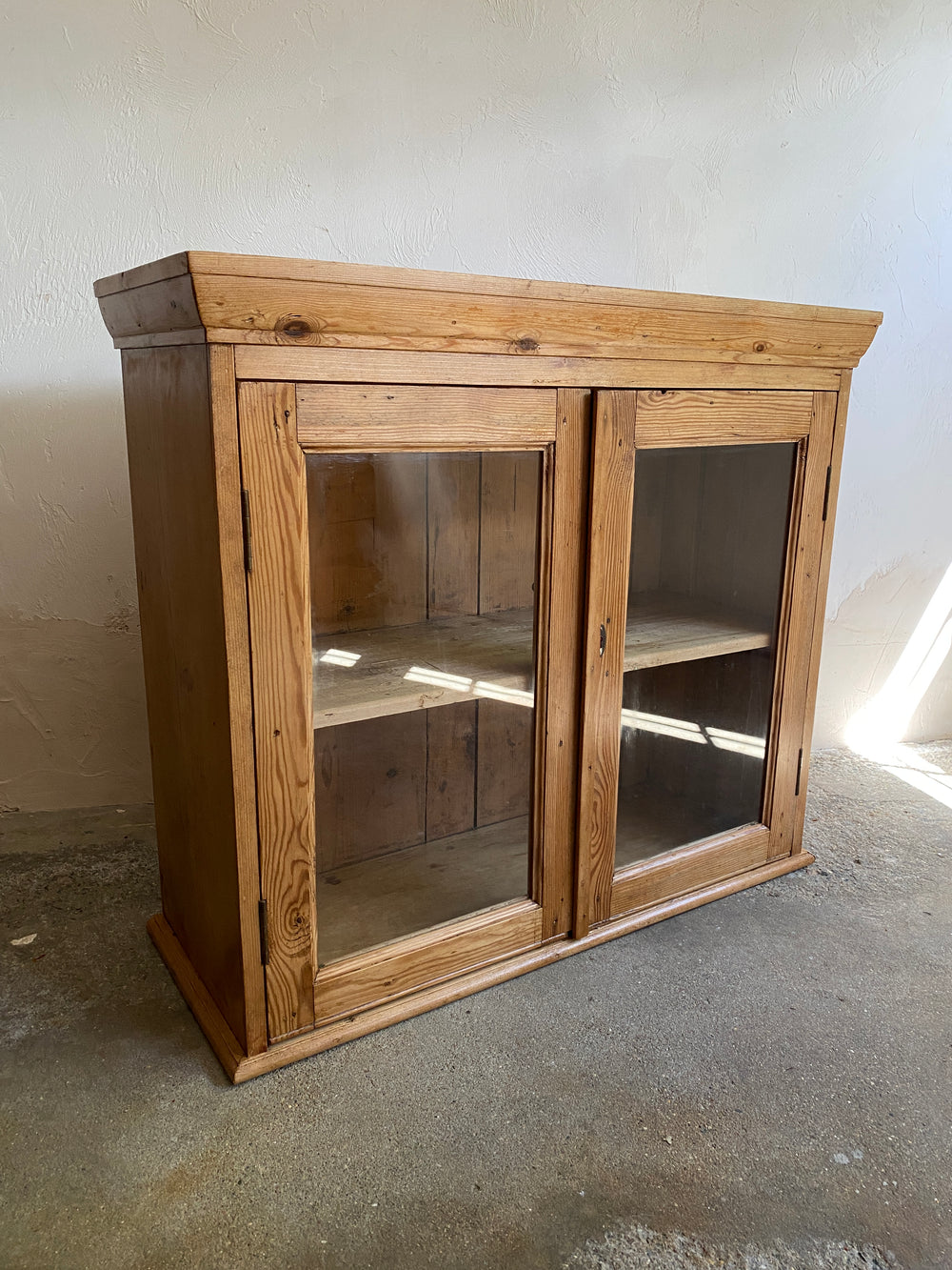 Antique Pine Glass Wall Cupboard