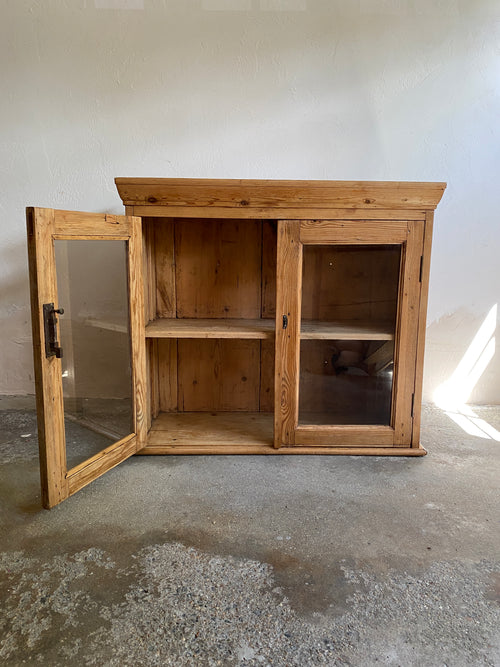 Antique Pine Glass Wall Cupboard