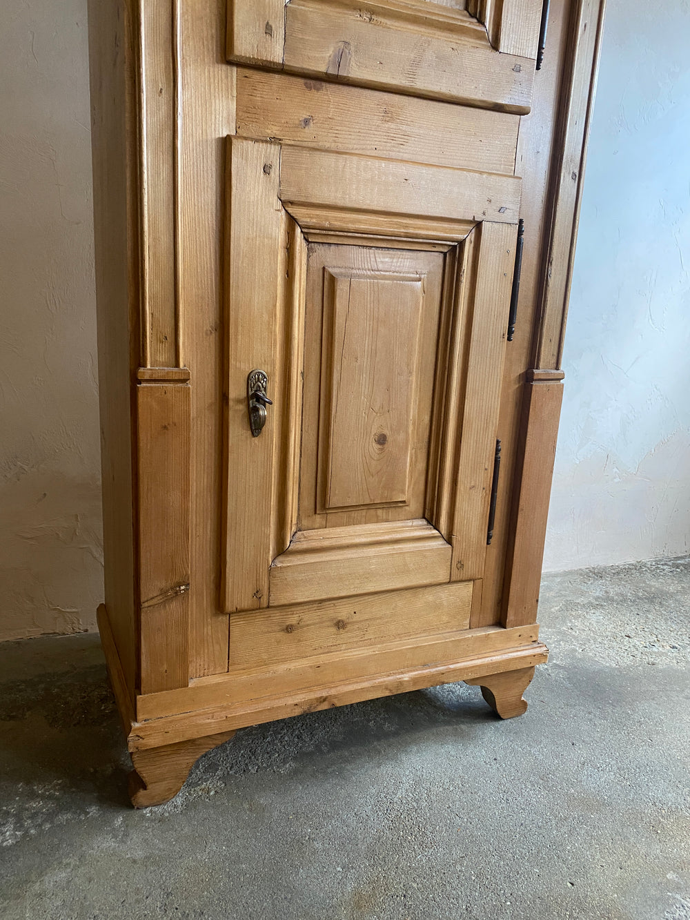 Antique Pine Narrow Two-Door Cupboard with Key c. 1900
