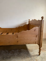 Antique Pine Sleigh Bed with Intricate Side Rails c. 1890