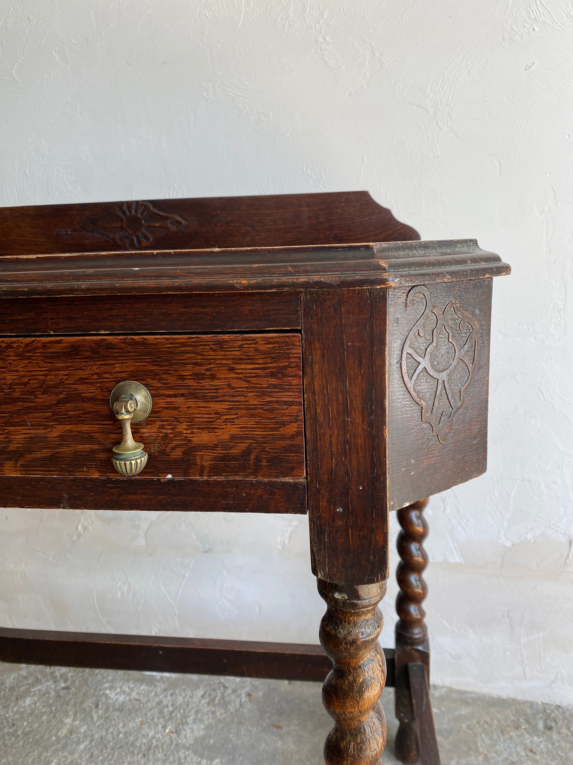 Antique Barley Twist Oak Side Table