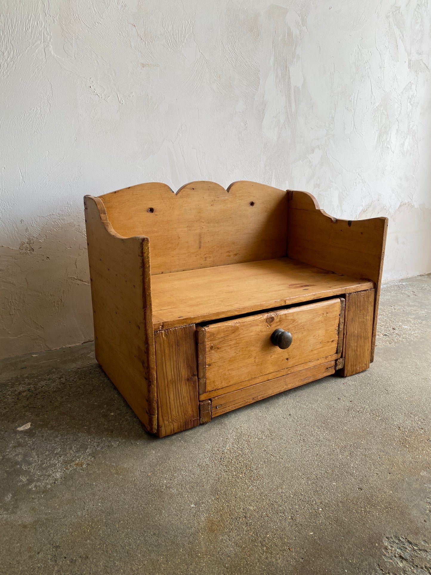 Antique Pine Handmade Shelf with Drawer