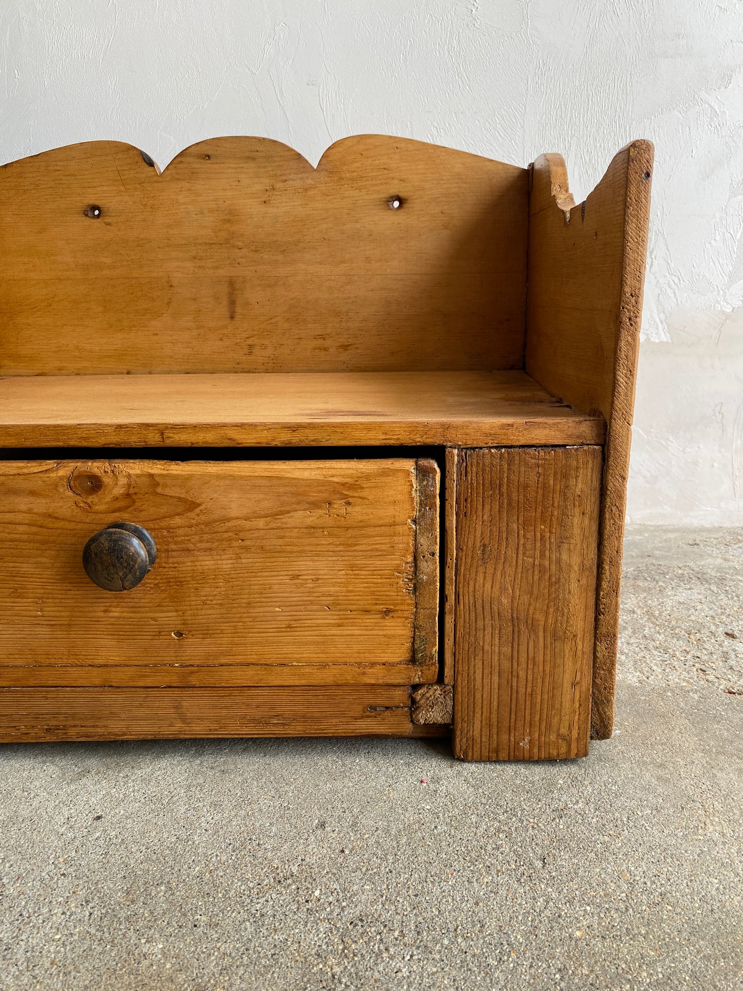 Antique Pine Handmade Shelf with Drawer