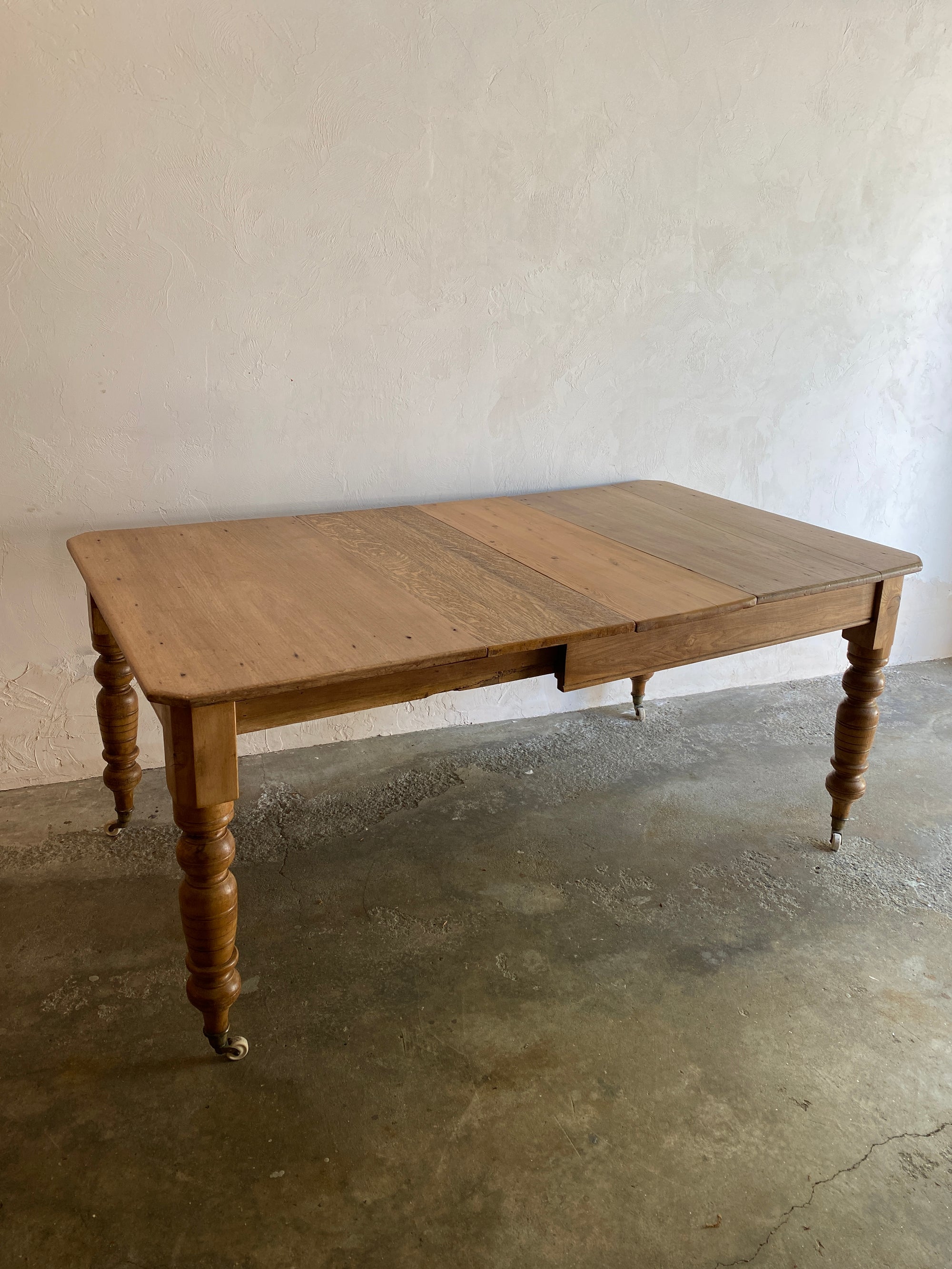 English Antique Pine Dining Table on Castors