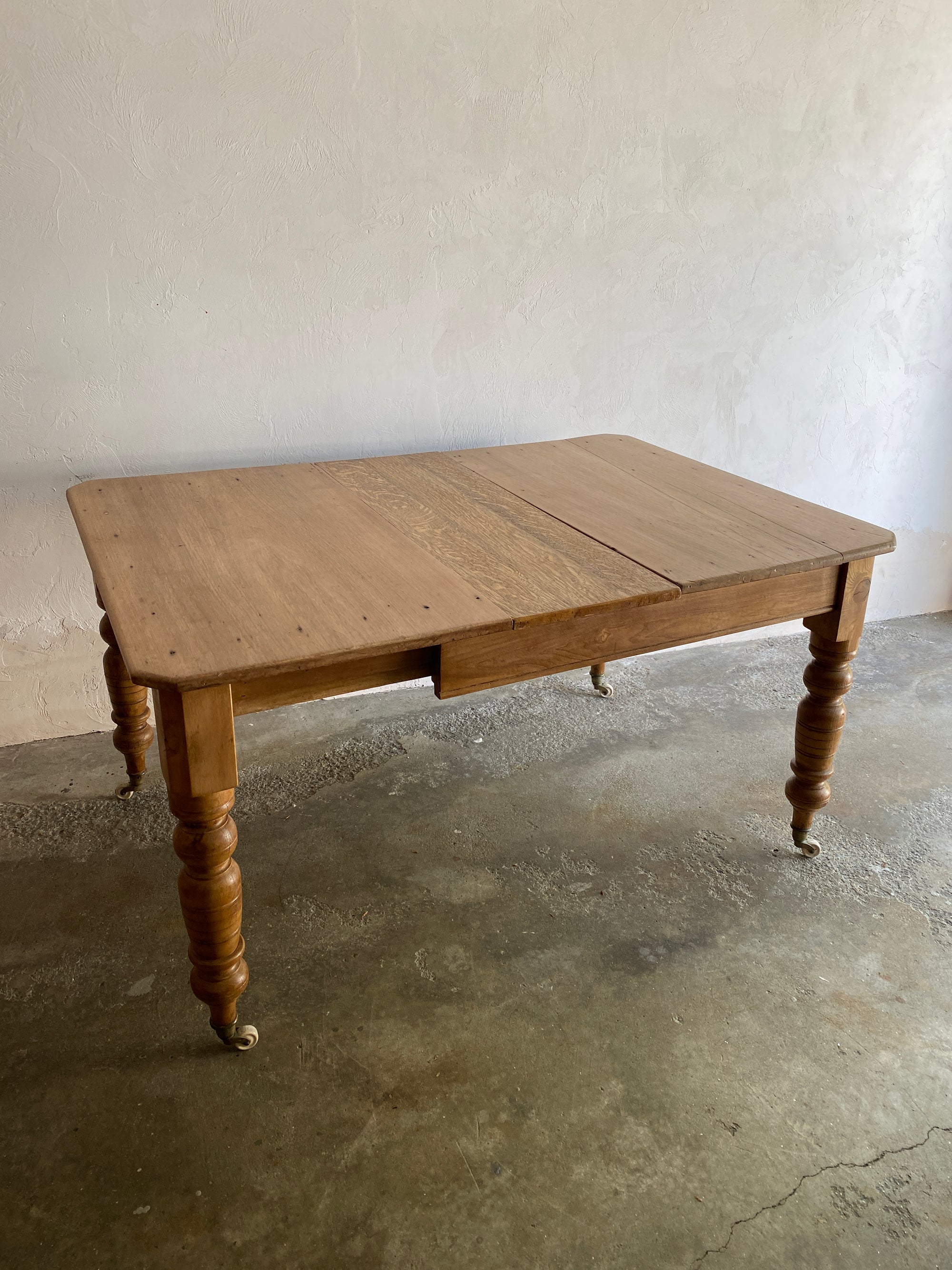 English Antique Pine Dining Table on Castors