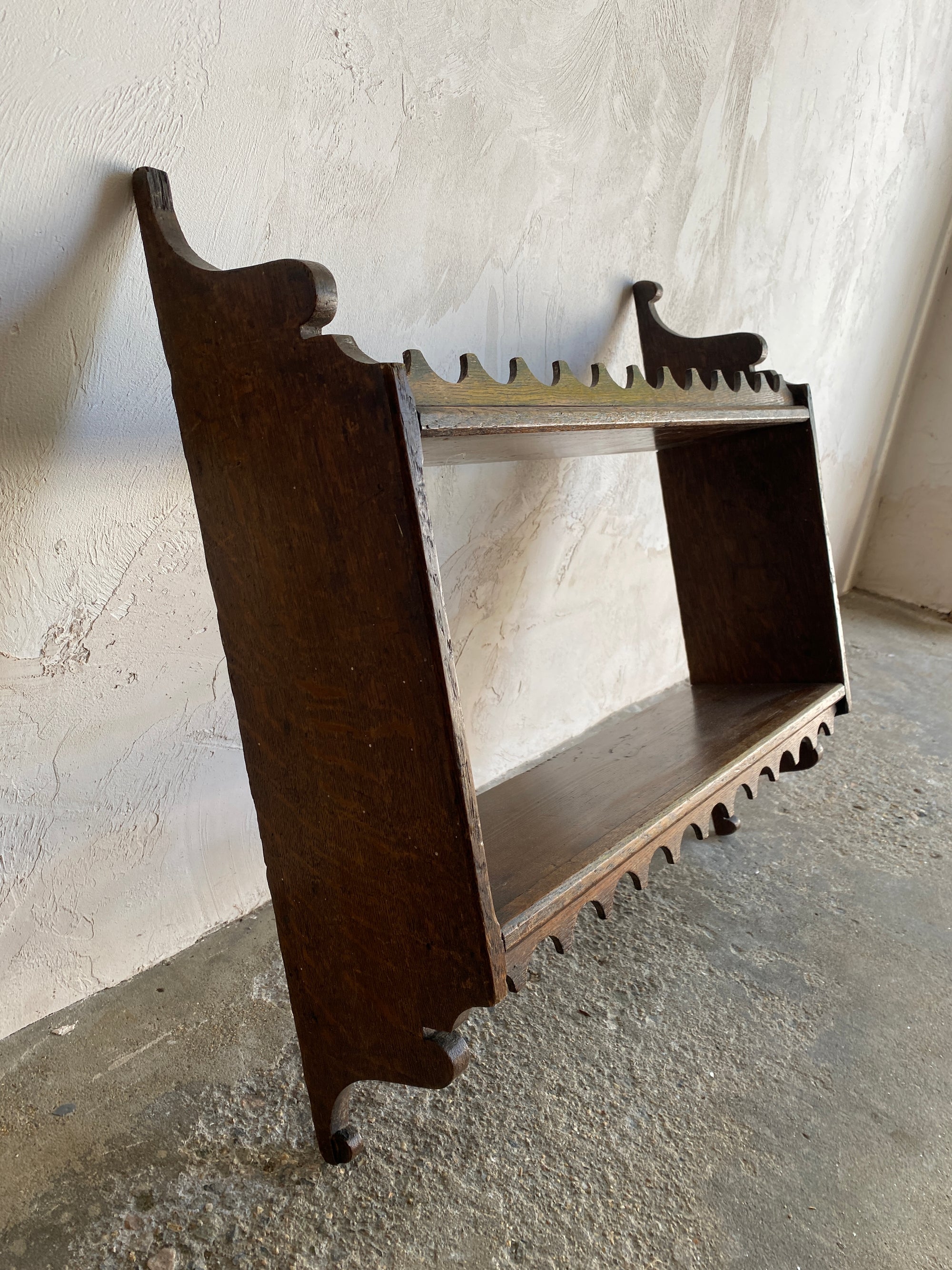 Antique Oak Scalloped Wall Shelf