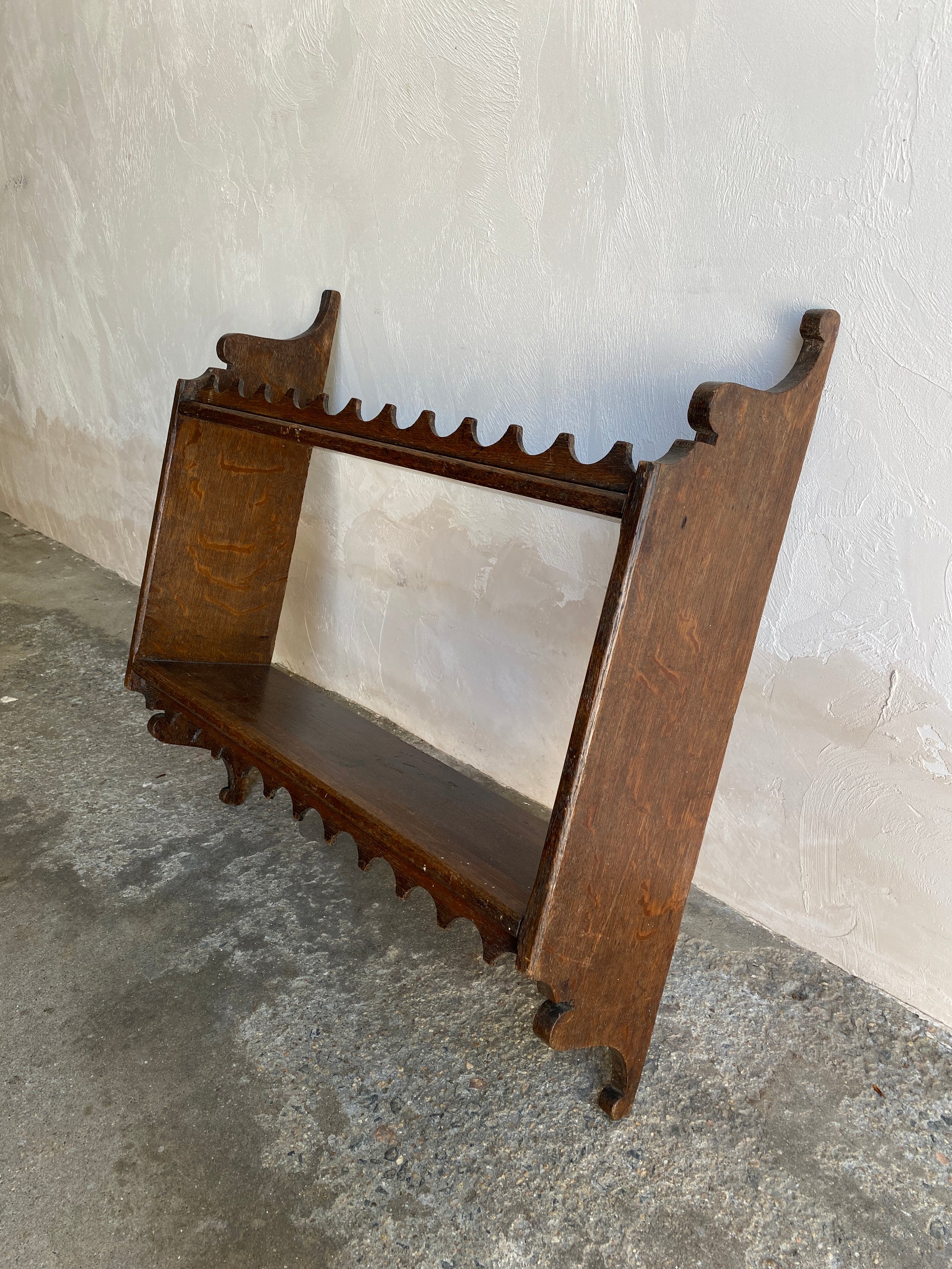 Antique Oak Scalloped Wall Shelf