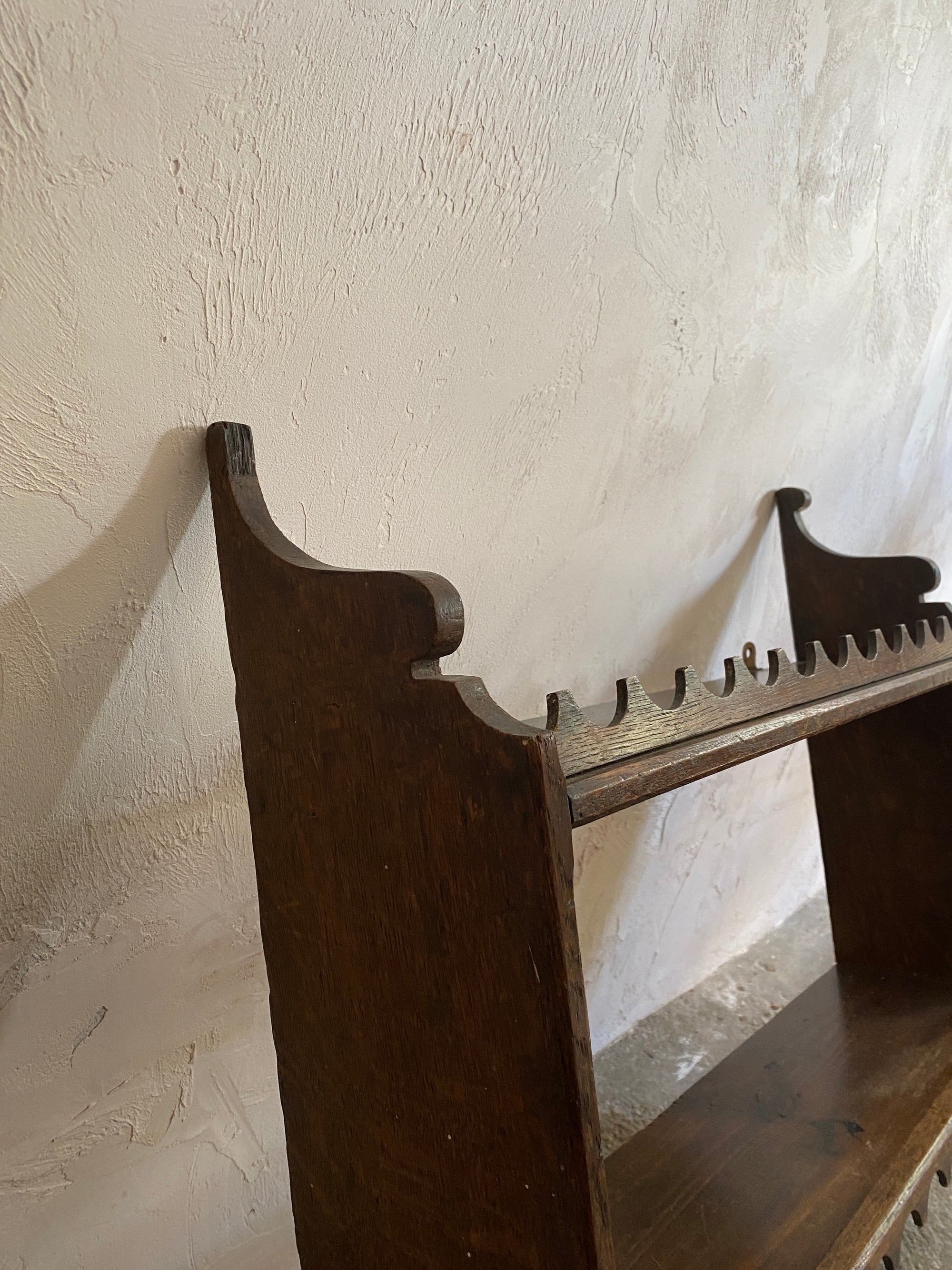 Antique Oak Scalloped Wall Shelf