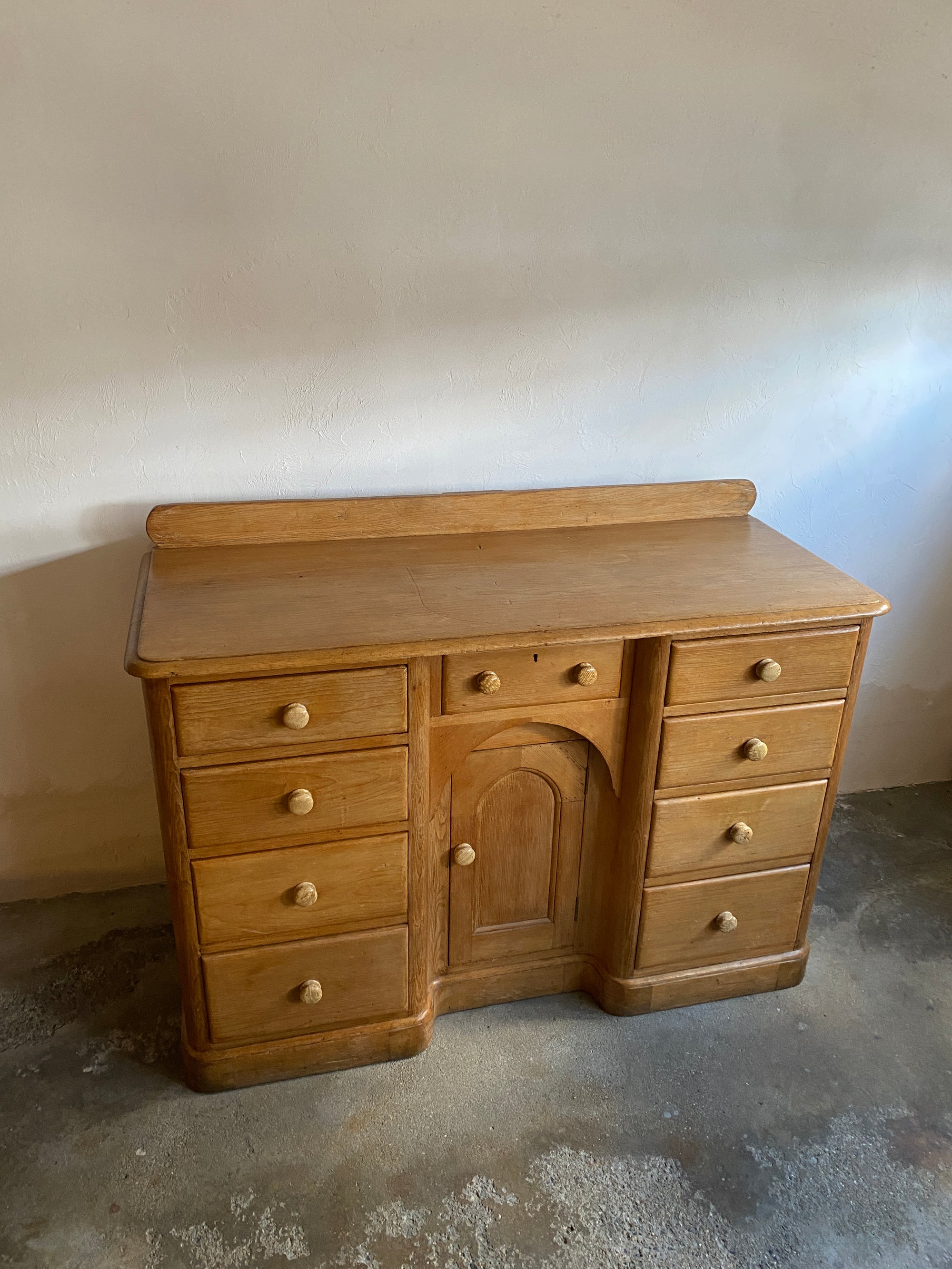 Antique Pine Dresser Base with Ceramic Knobs c. 1870