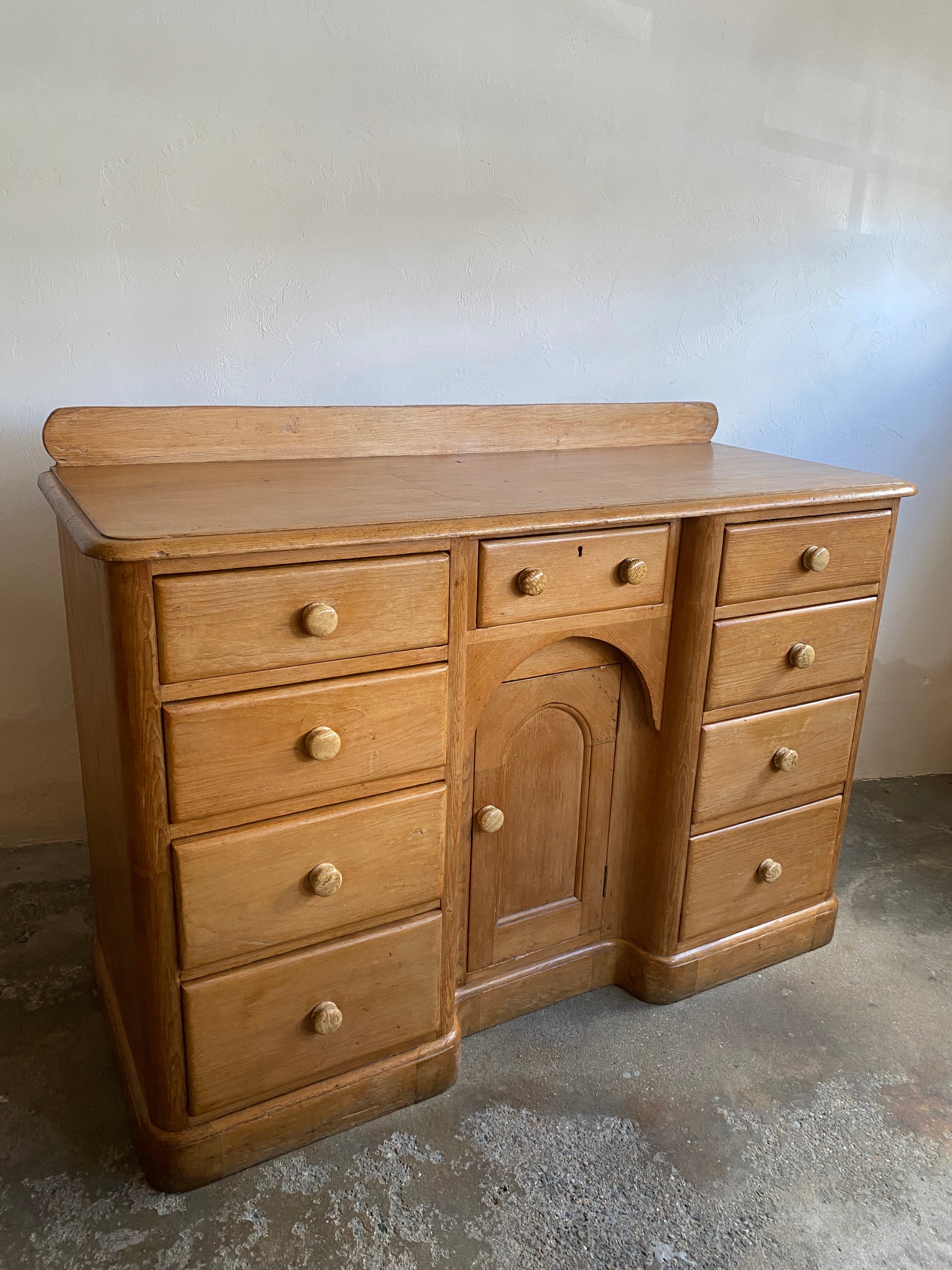 Antique Pine Dresser Base with Ceramic Knobs c. 1870