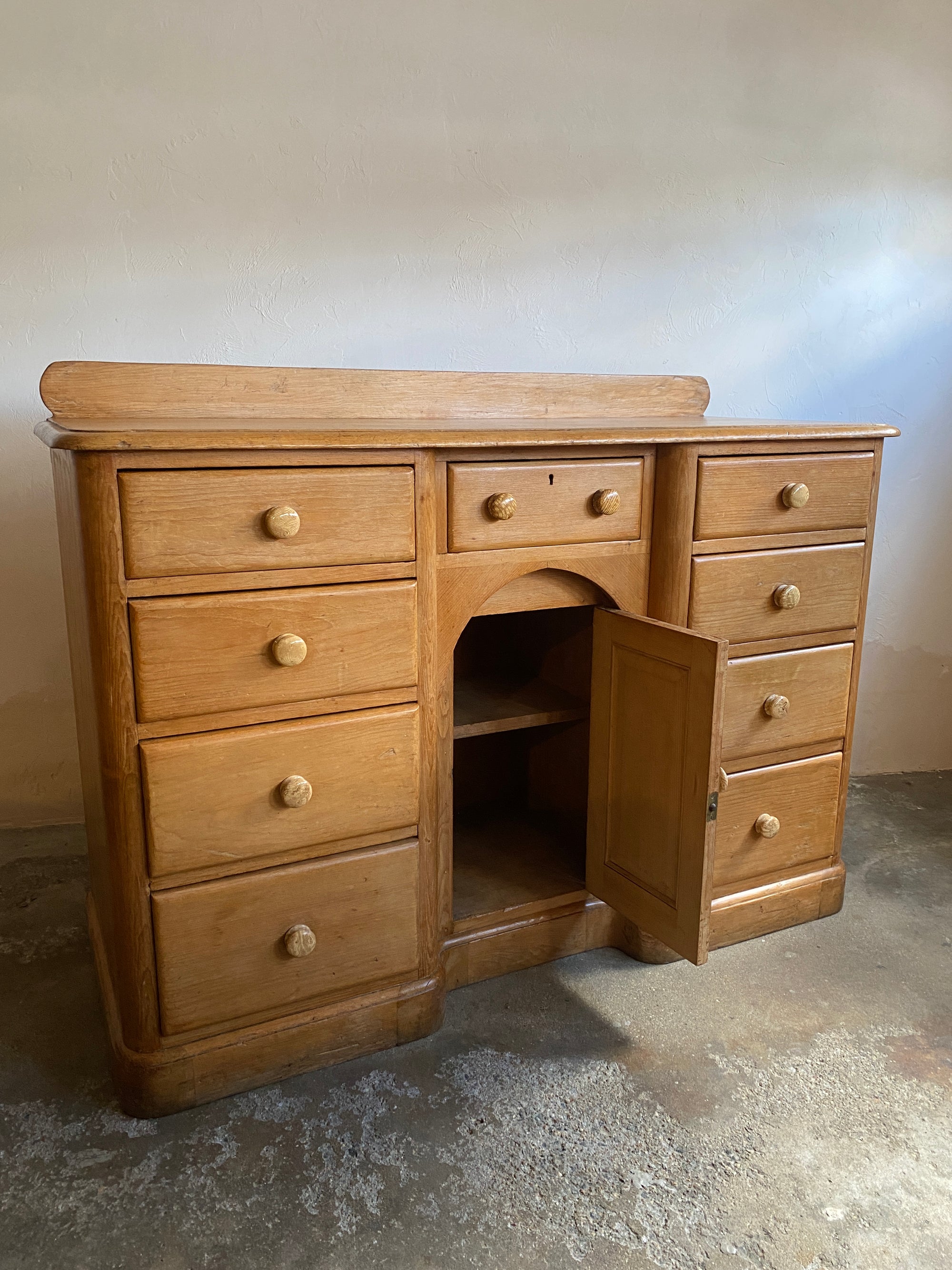 Antique Pine Dresser Base with Ceramic Knobs c. 1870