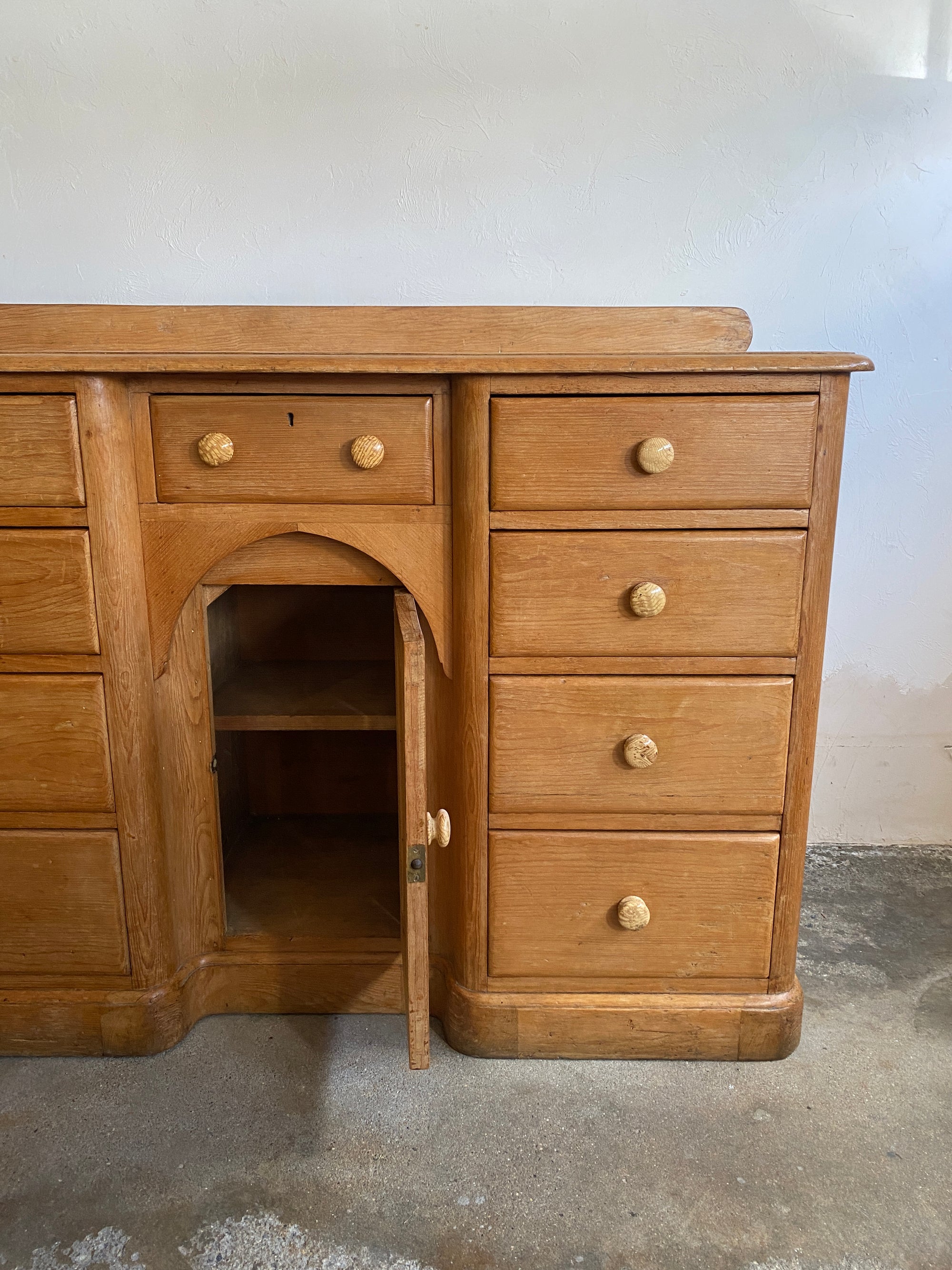 Antique Pine Dresser Base with Ceramic Knobs c. 1870