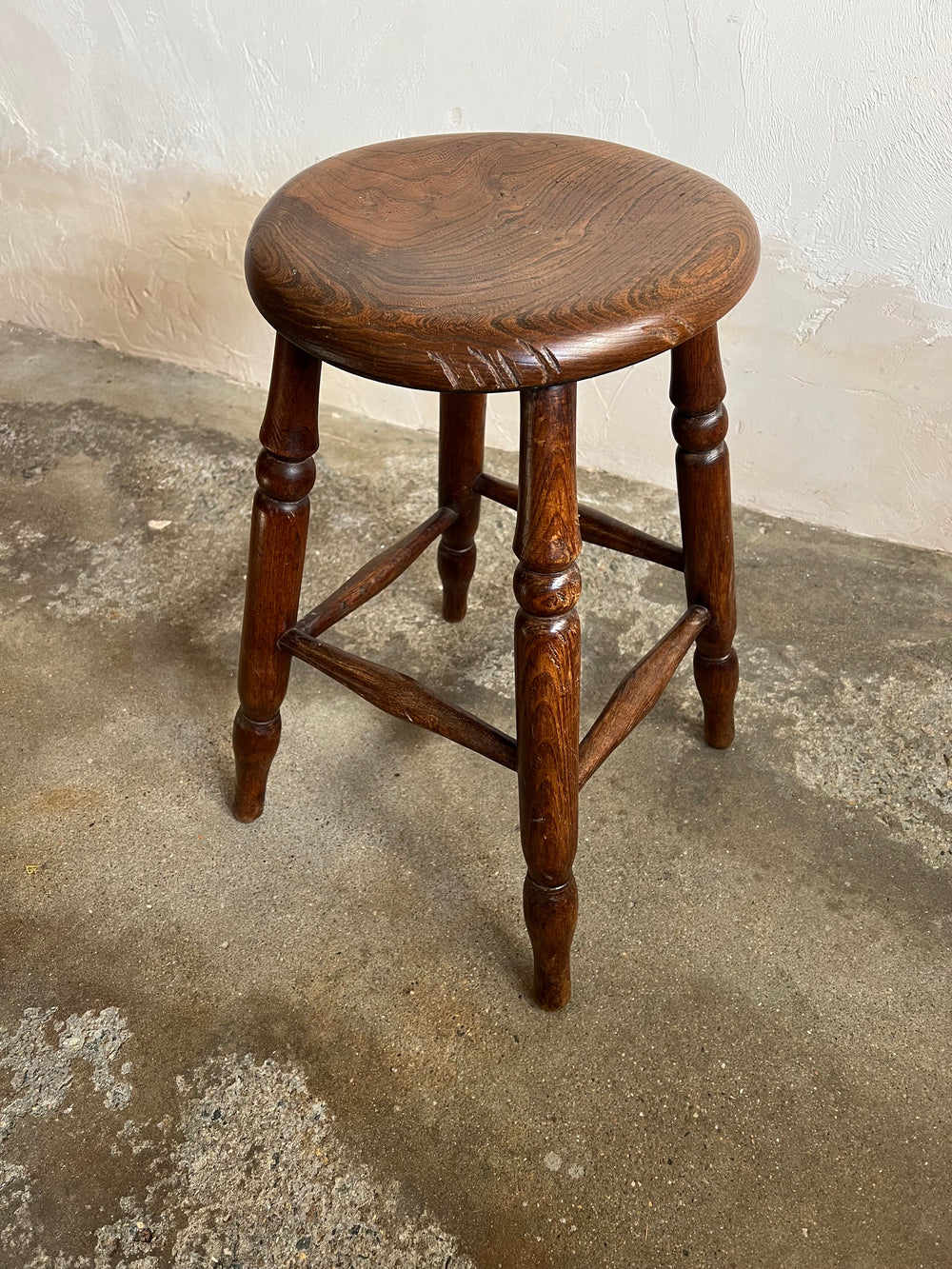 Antique English Elm and Sycamore Stool c. 1880