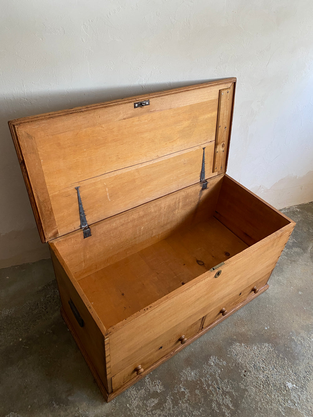 Large Antique Pine English Mule Chest with Two Drawers c. 1820