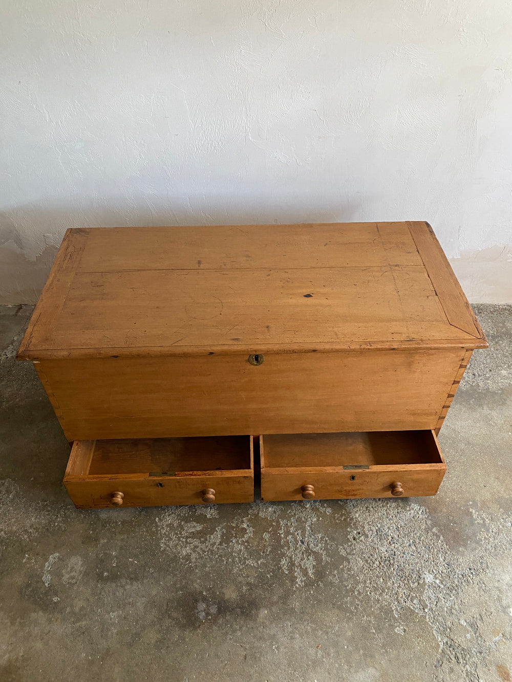 Large Antique Pine English Mule Chest with Two Drawers c. 1820