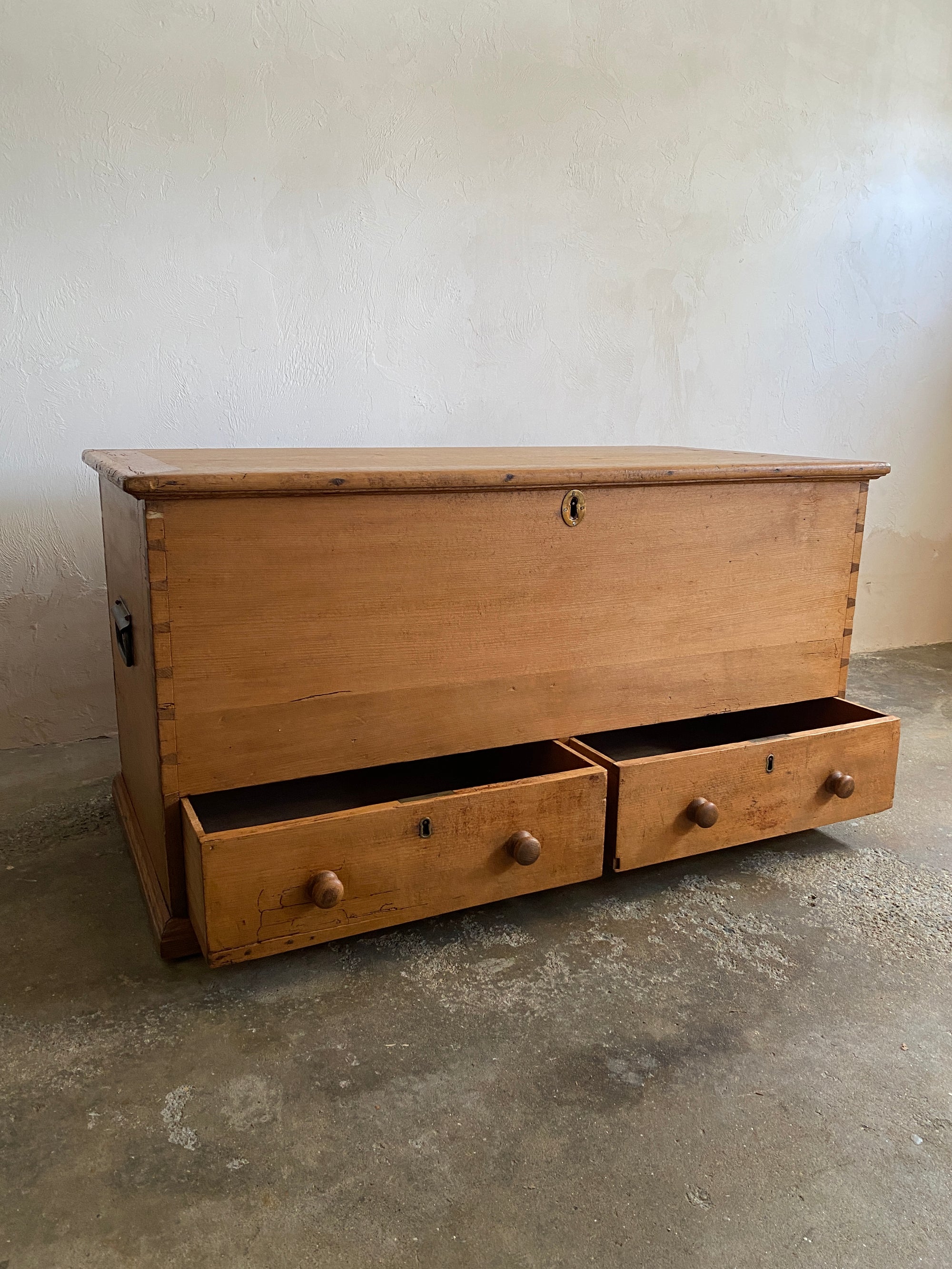 Large Antique Pine English Mule Chest with Two Drawers c. 1820