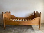 Antique Pine Sleigh Bed with Castors, c. 1910
