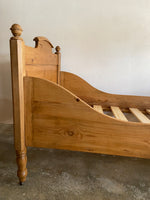 Antique Pine Sleigh Bed with Castors, c. 1910