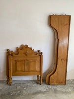 Antique Pine Sleigh Bed with Carved Crests c. 1900