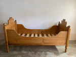 Antique Pine Sleigh Bed with Carved Crests c. 1900