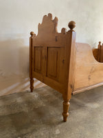 Antique Pine Sleigh Bed with Carved Crests c. 1900