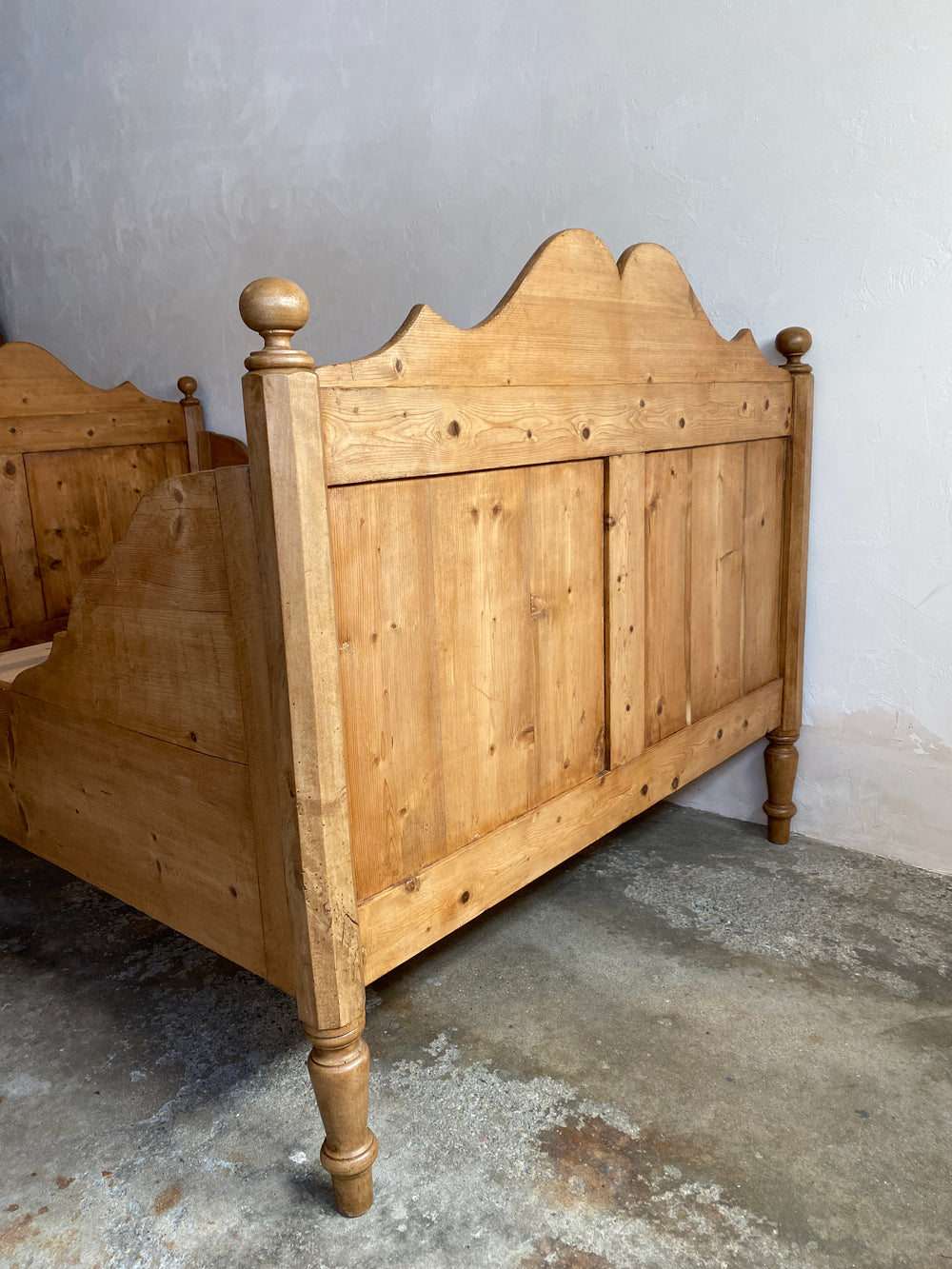 Extra Wide Antique Pine Sleigh Bed c. 1890
