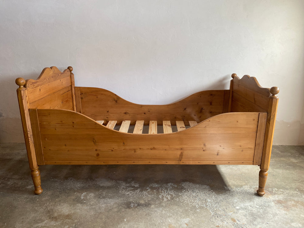 Antique Pine European Sleigh Bed c. 1910