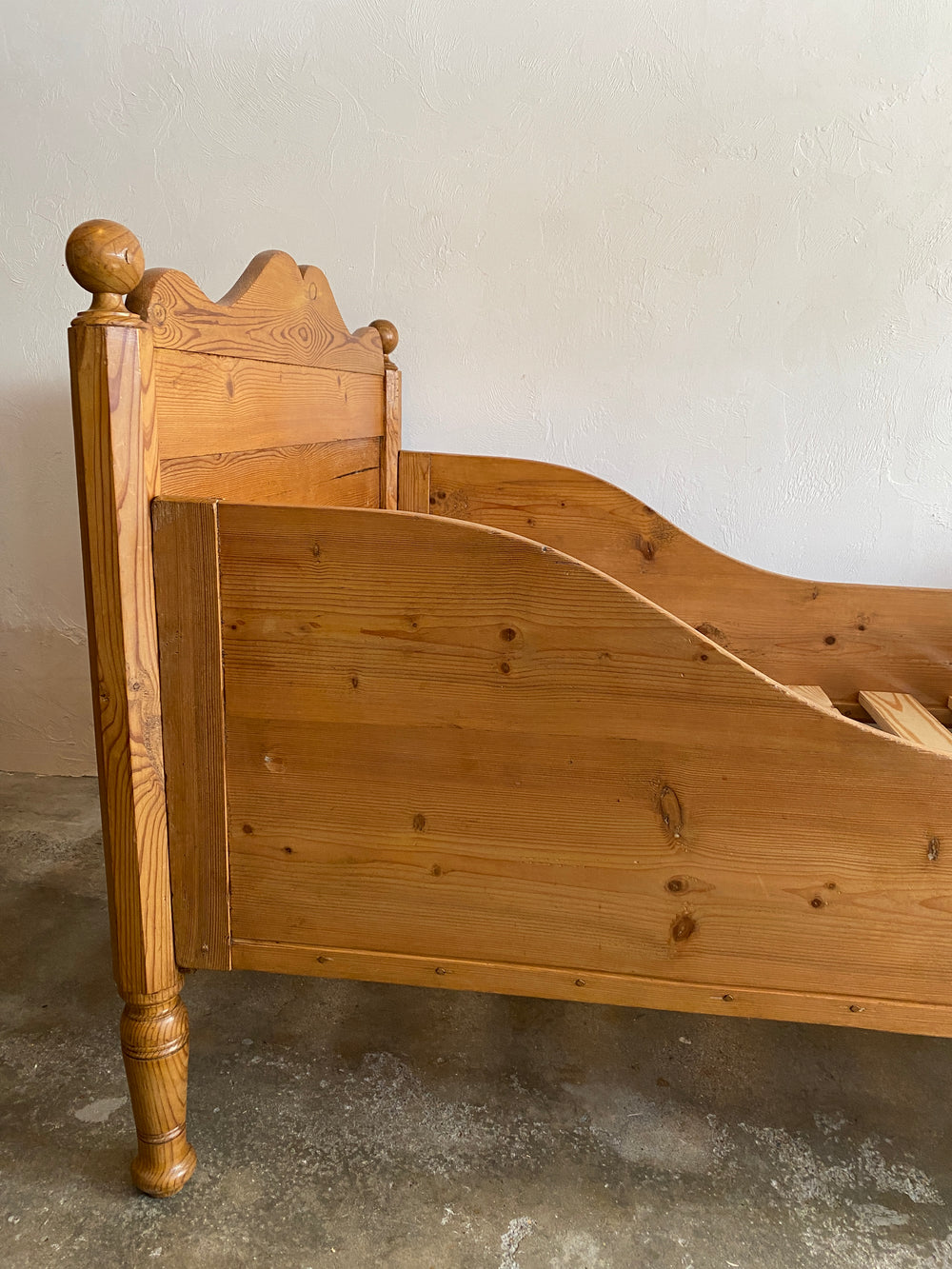 Antique Pine European Sleigh Bed c. 1910