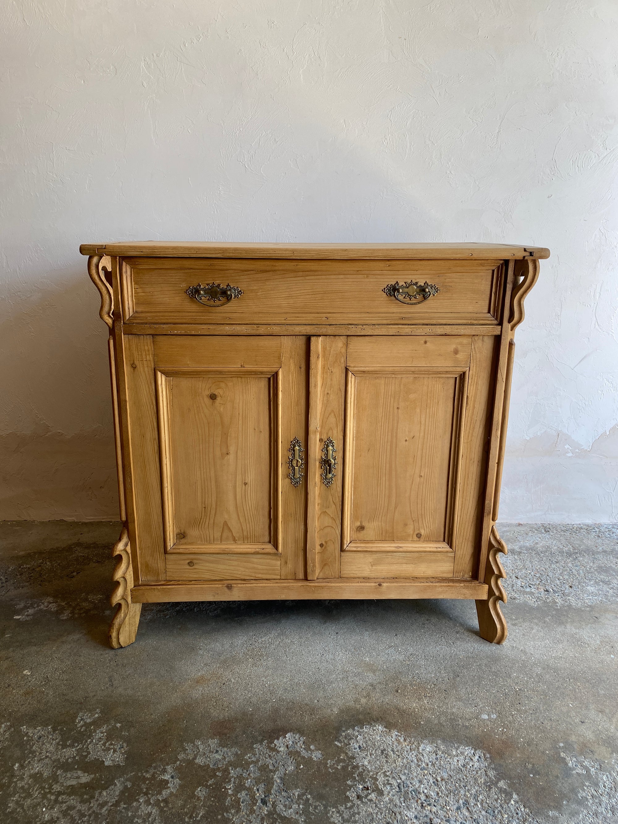 Antique European Pine Cupboard with Flip Top and Key Closure