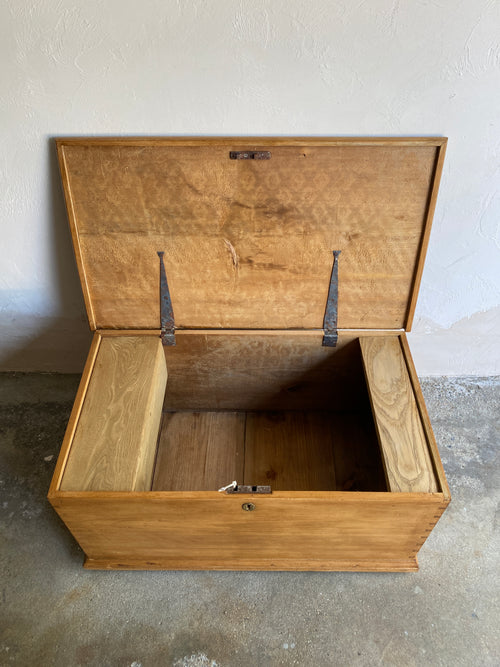 Antique English Pine Box with Two Candle Boxes and Original Key