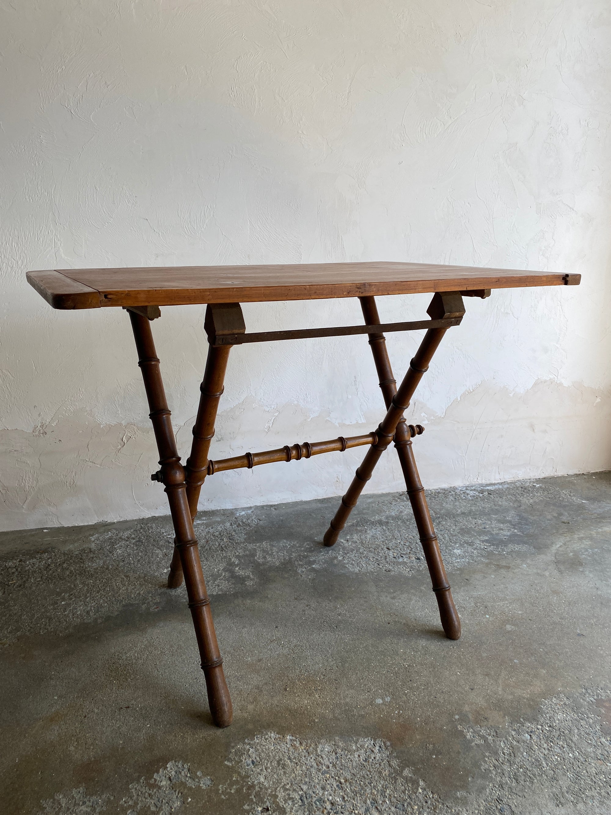 Antique French Faux Bamboo Folding Table with Pine Top